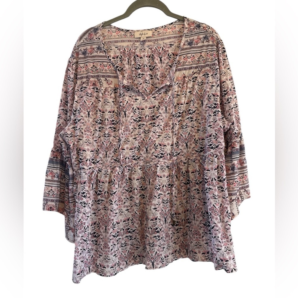 Style & Co boho Floral Pink Women's Top 3X small flaw